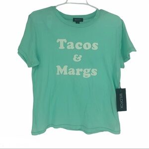 WILDFOX NWT TACOS & MARGS GRAPHIC T-SHIRT YUCCA
